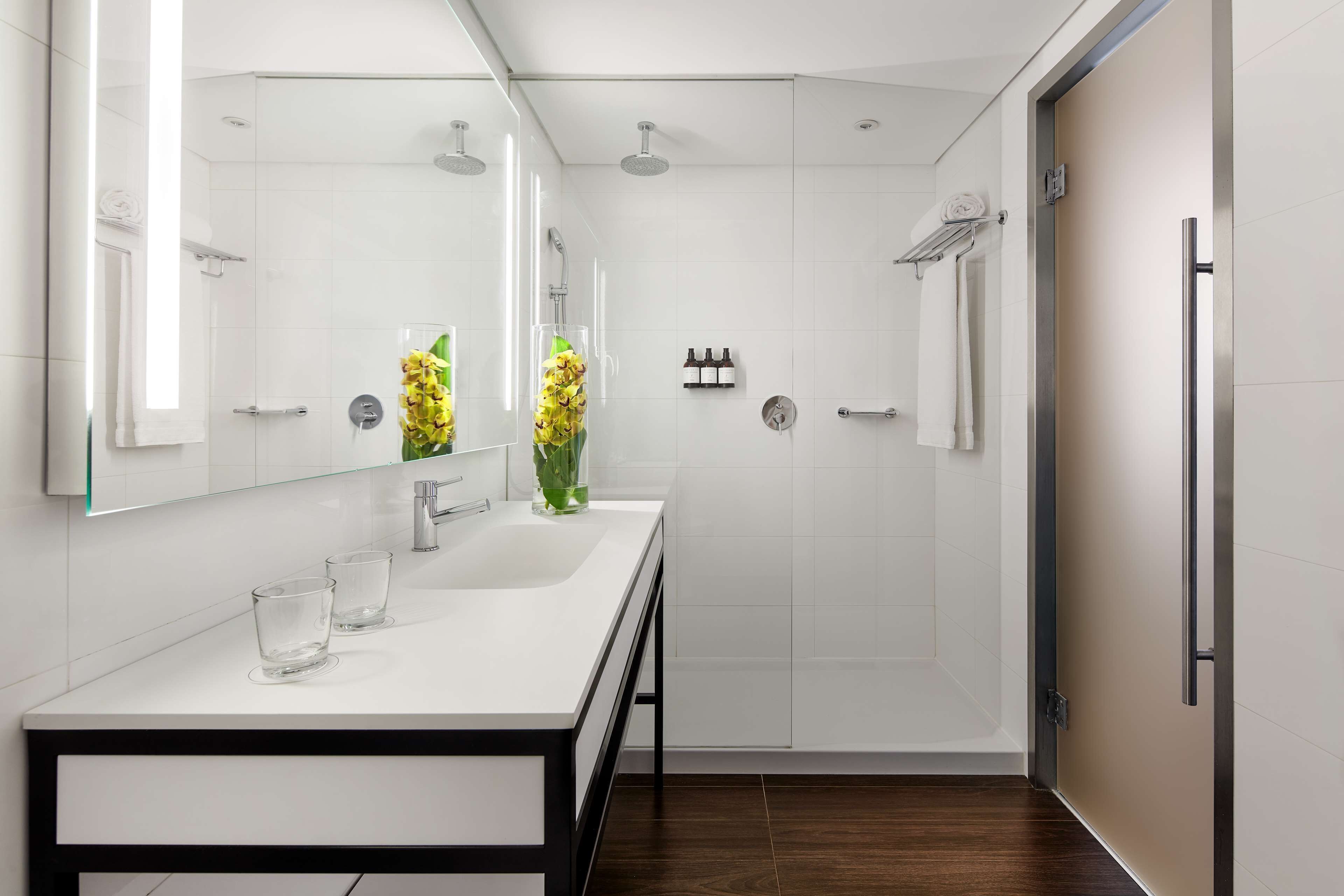 shower, eco-friendly toiletries, hair dryer, bathrobes