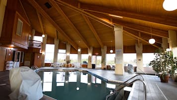 Indoor pool, open 8:00 AM to 10:00 PM, pool loungers