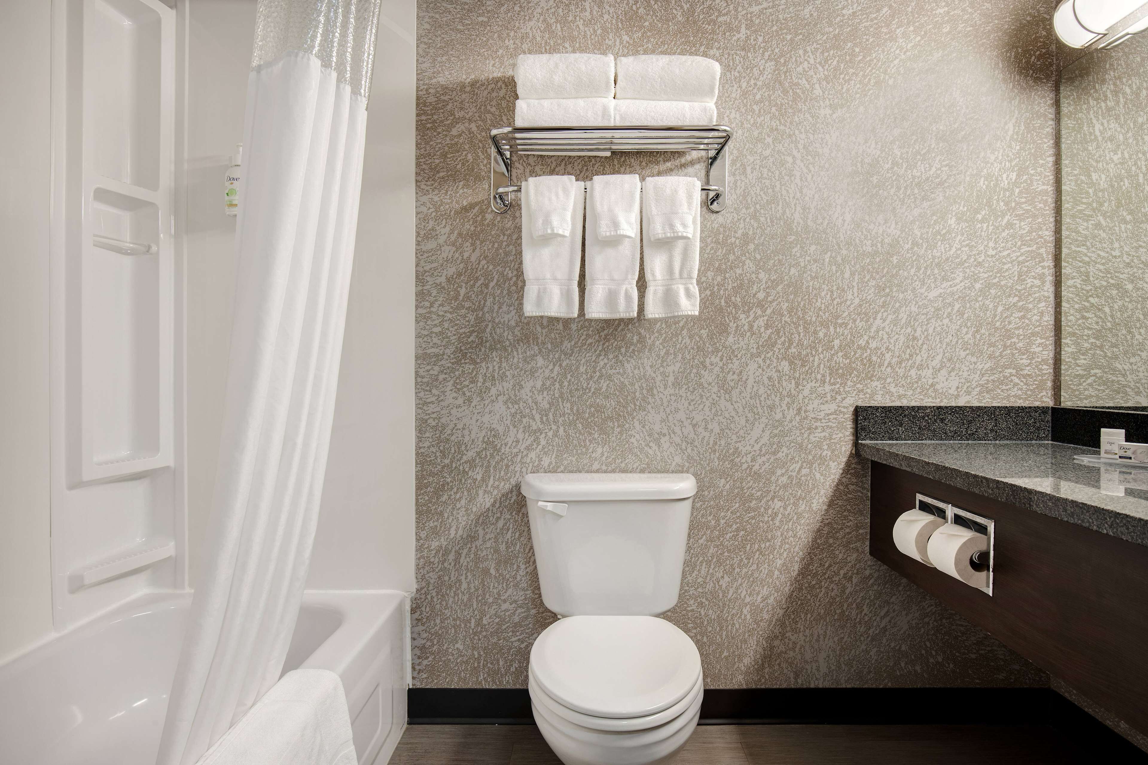 free toiletries, hair dryer, towels