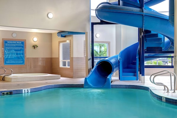 Indoor pool, open 9 AM to 10 PM, sun loungers