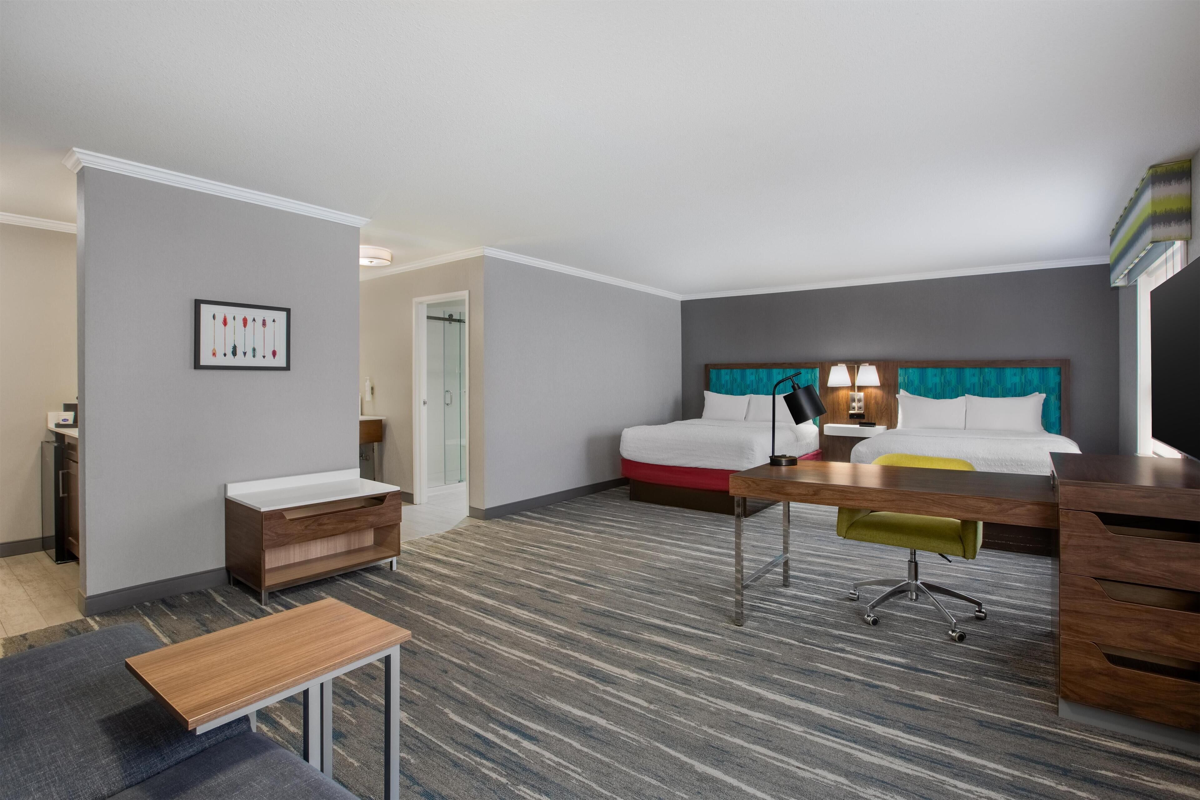 Suite, 2 Queen Beds | Pillowtop beds, desk, laptop workspace, blackout drapes