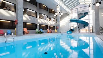 Indoor pool, open 8:00 AM to 9:30 PM, sun loungers