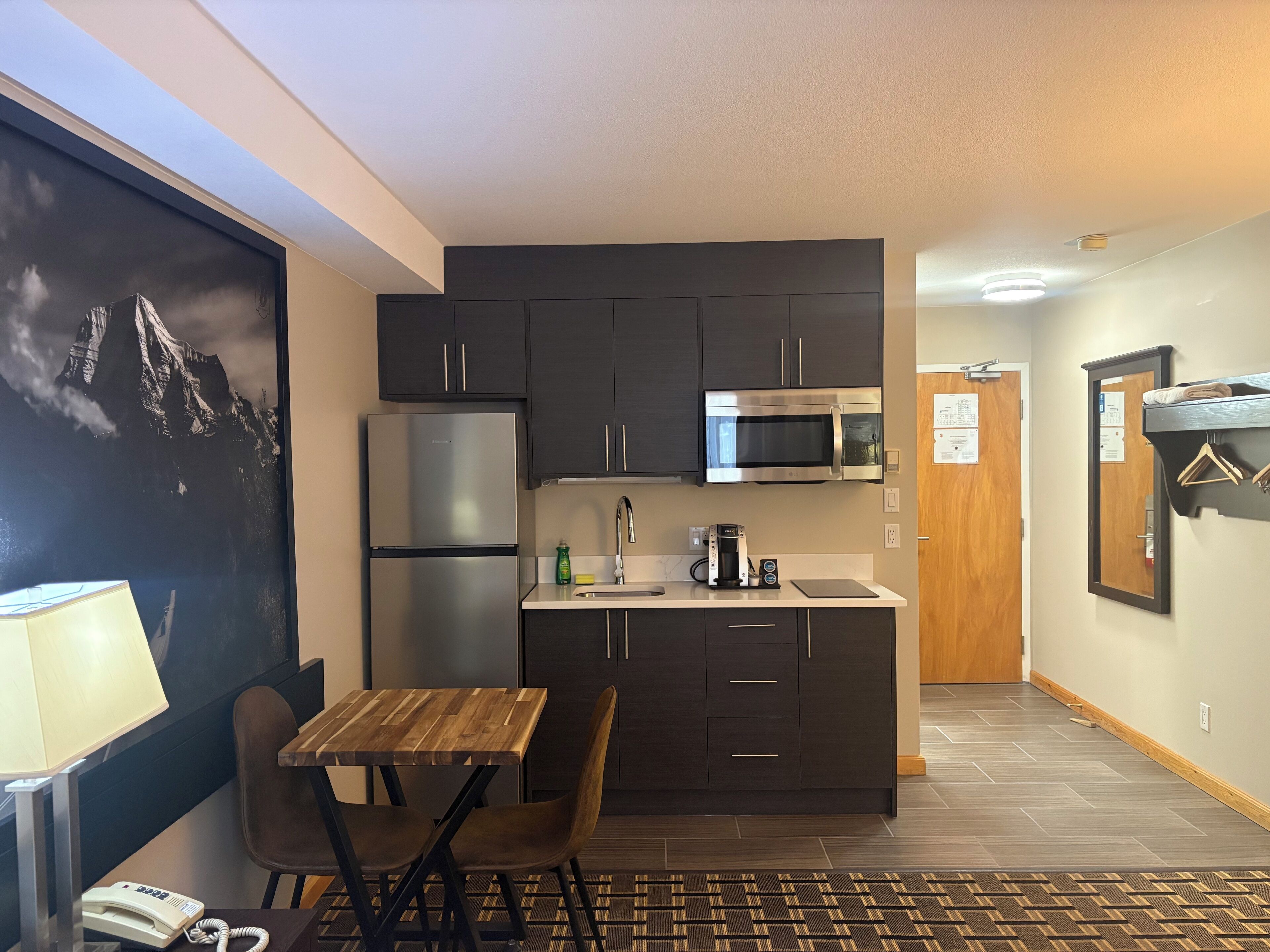 Fridge, microwave, coffee/tea maker