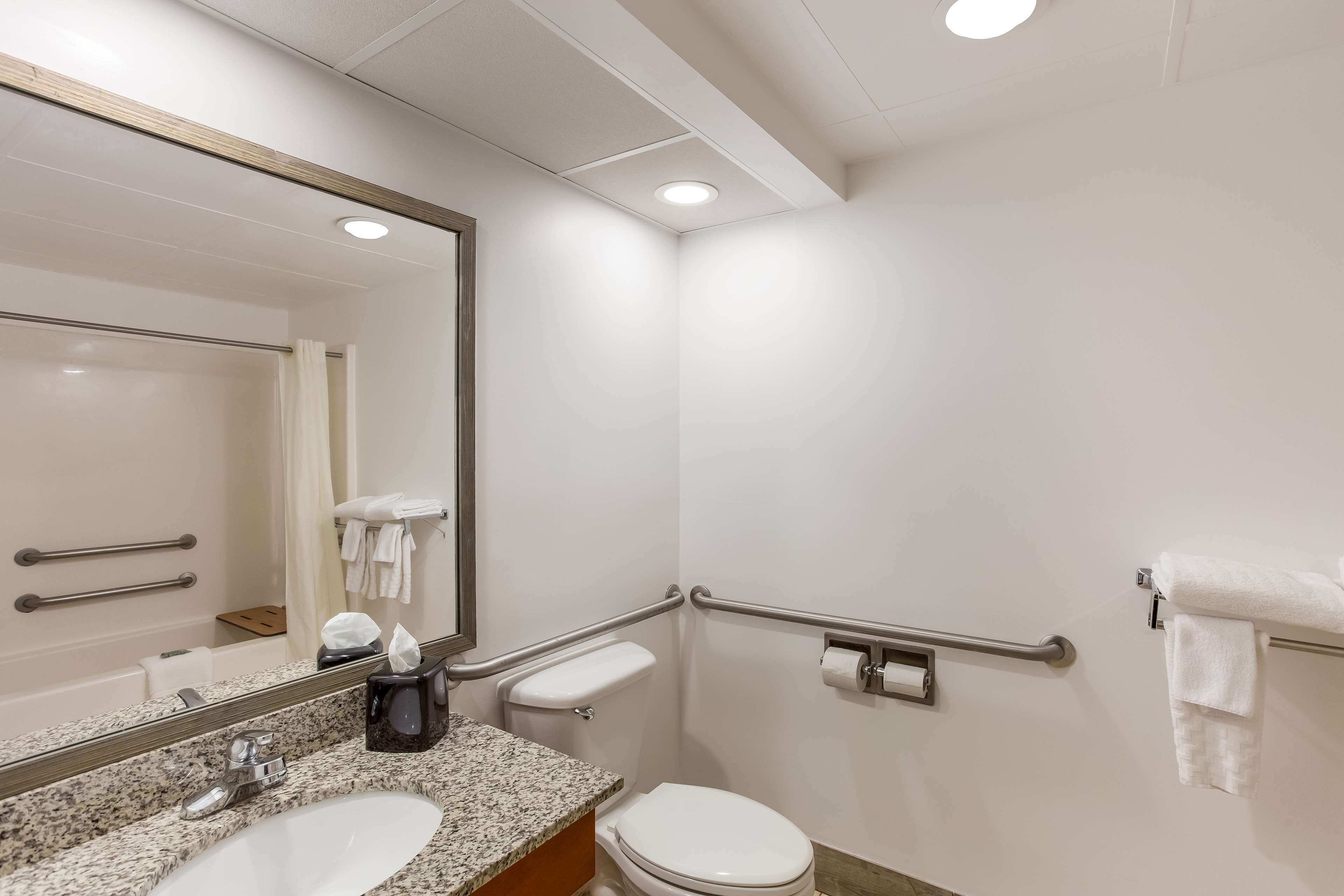 standard room, 1 king bed, accessible, refrigerator & microwave | bathroom | combined shower/bathtub, free toiletries, hair dryer, towels