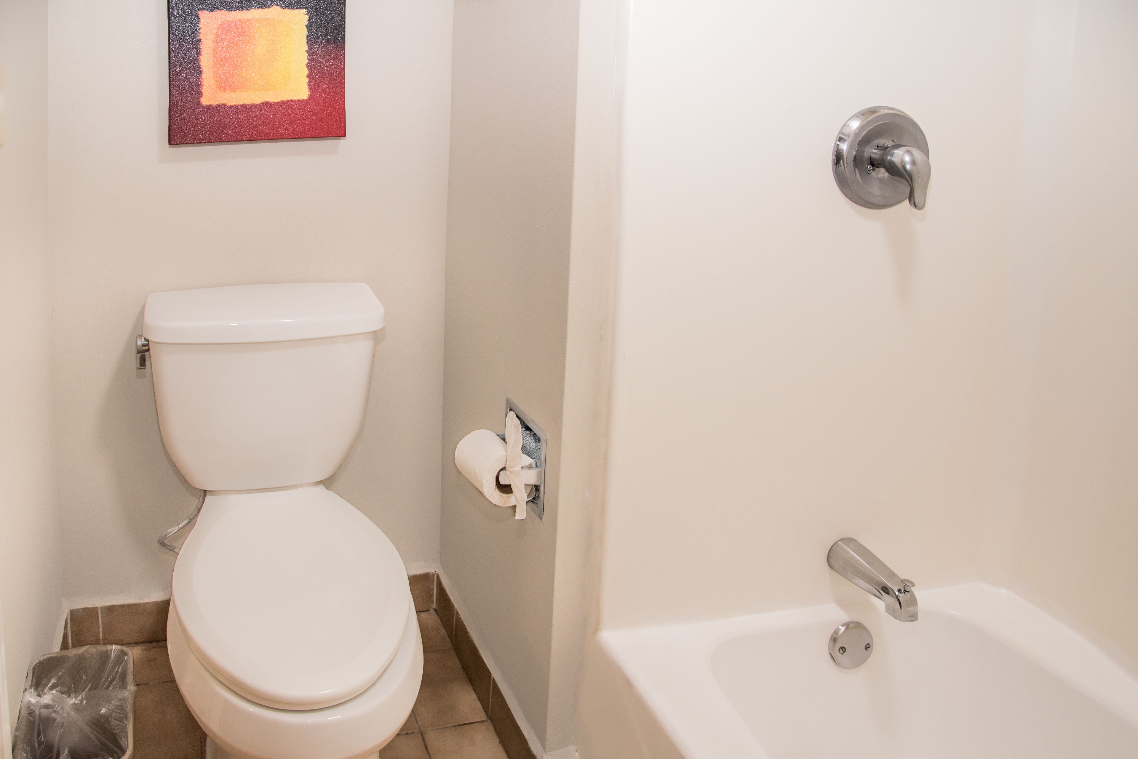 combined shower/bathtub, free toiletries, hair dryer, towels