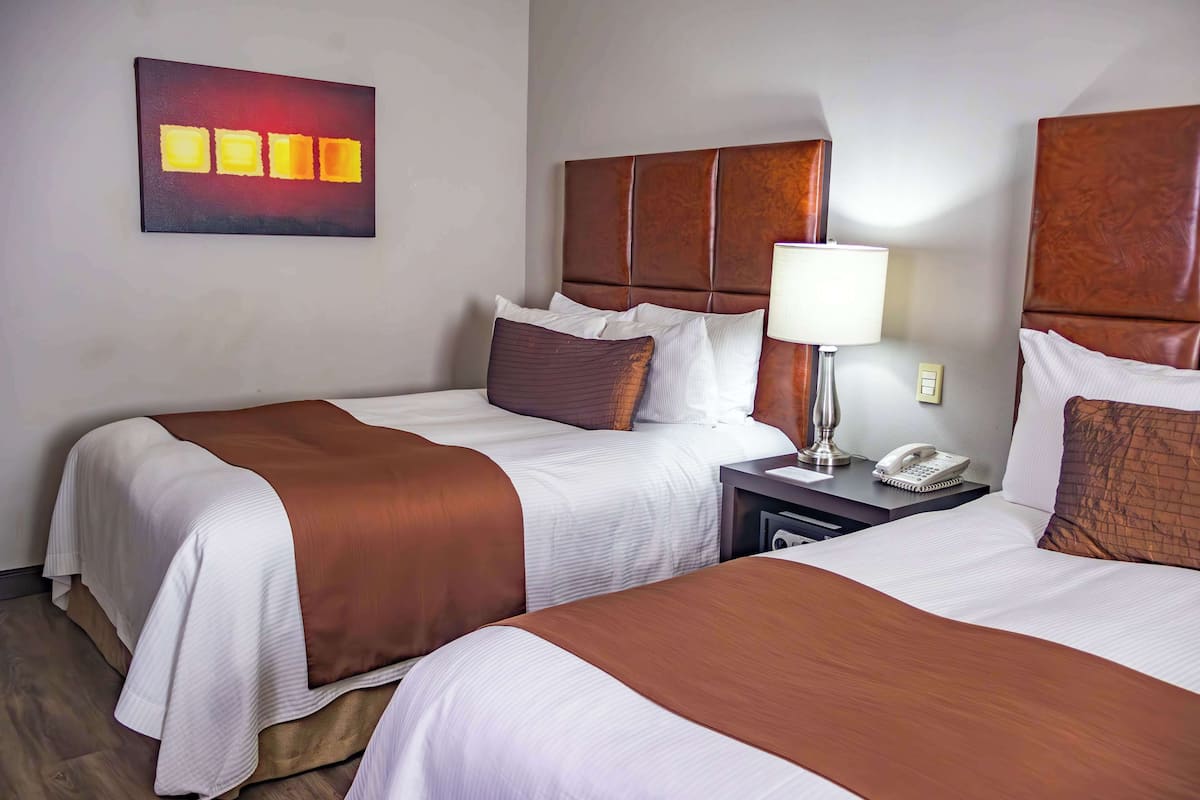 Standard Room, 2 Double Beds, Non Smoking, Microwave | In-room safe, desk, iron/ironing board, free cribs/infant beds