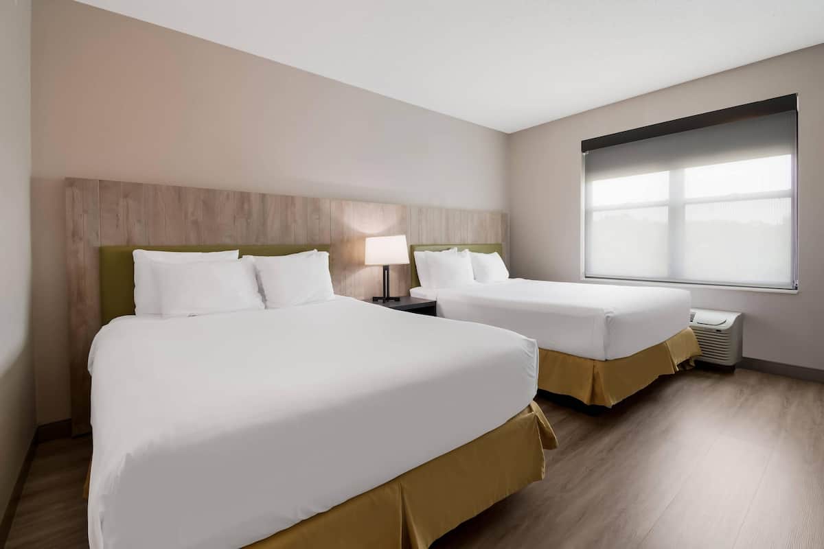 1 bedroom, hypo-allergenic bedding, desk, blackout curtains