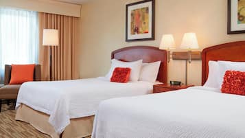 Pillowtop beds, desk, laptop workspace, blackout drapes