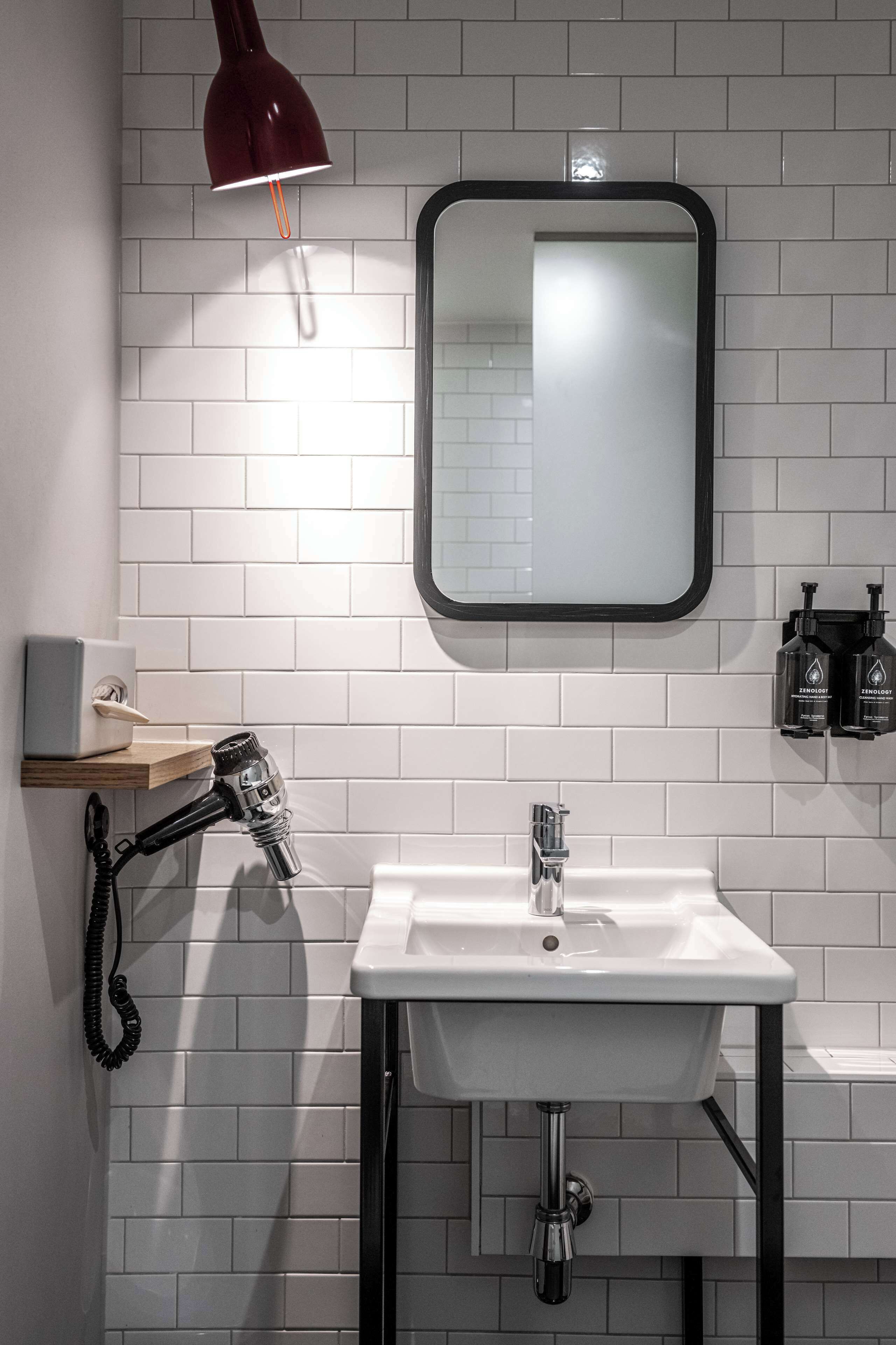 rainfall showerhead, eco-friendly toiletries, hair dryer, towels