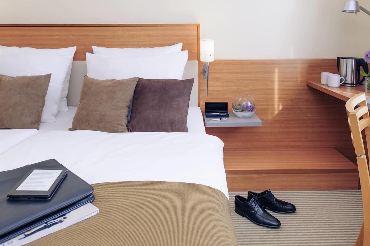 Desk, blackout drapes, soundproofing, iron/ironing board