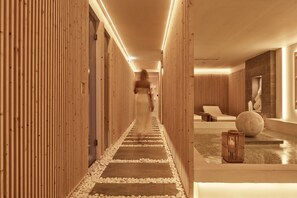 Sauna, steam room, body treatments, deep-tissue massages, body wraps