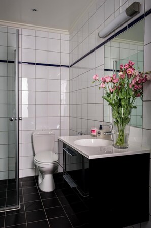 Double Studio | Bathroom | Shower, free toiletries, hair dryer, towels