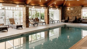 Indoor pool, outdoor pool, pool loungers