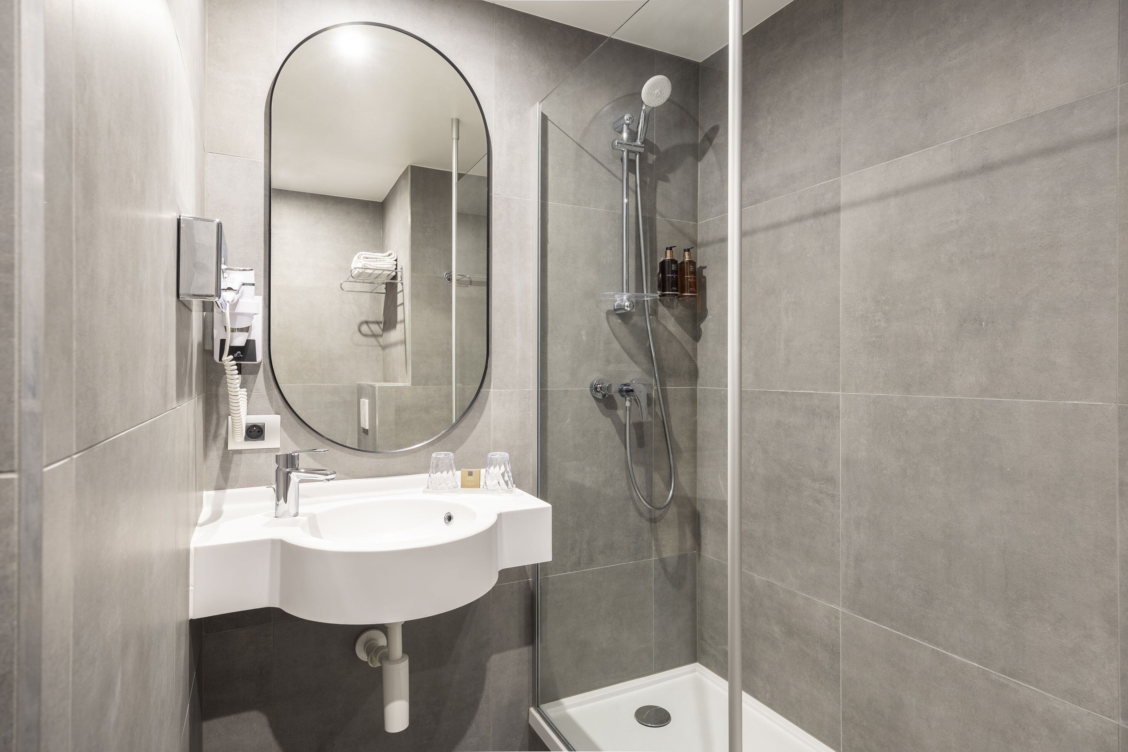 shower, eco-friendly toiletries, hair dryer, bathrobes