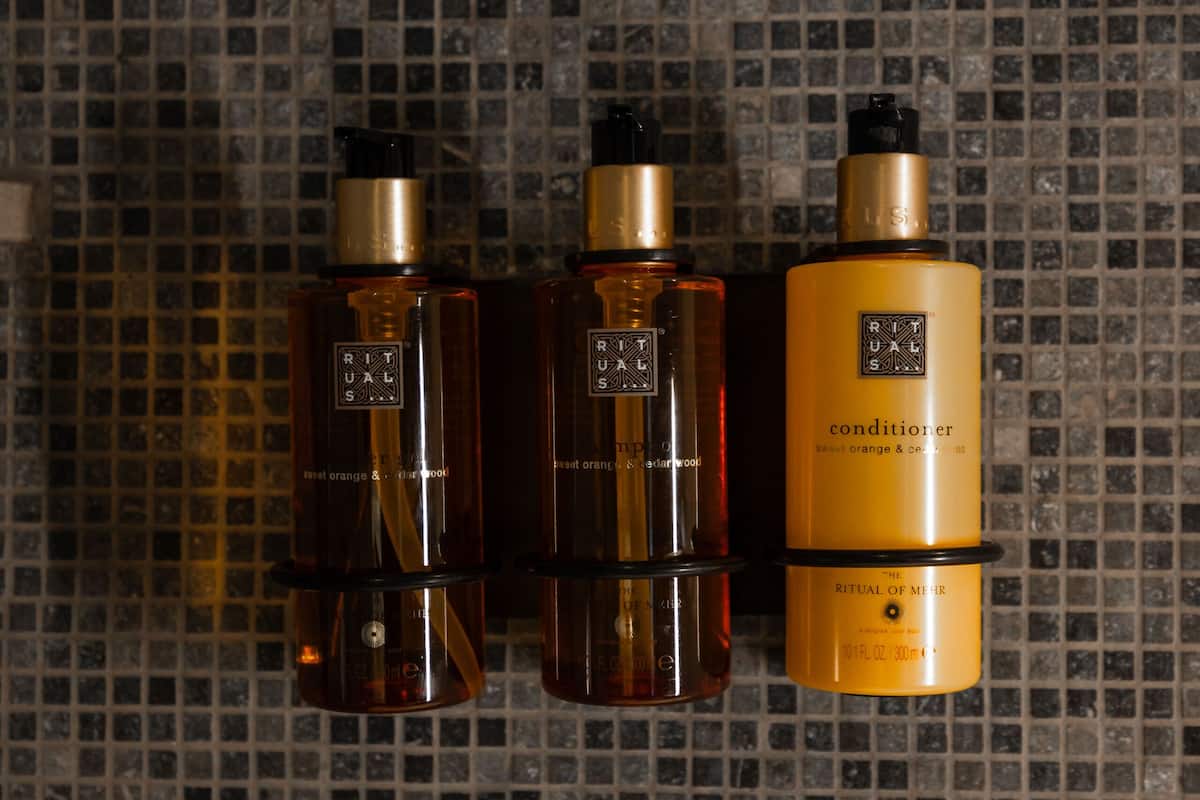 shower, designer toiletries, hair dryer, bathrobes