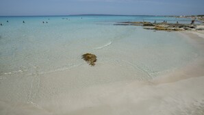 A beach with clear turquoise water, sandy shore, and some rocks. - Insotel Club Maryland (Formentera)
