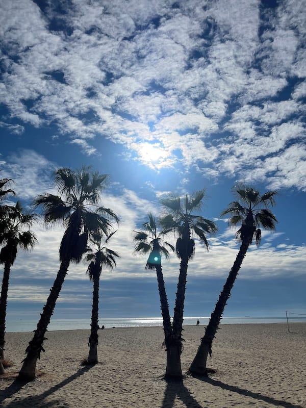 Na praia, areia branca