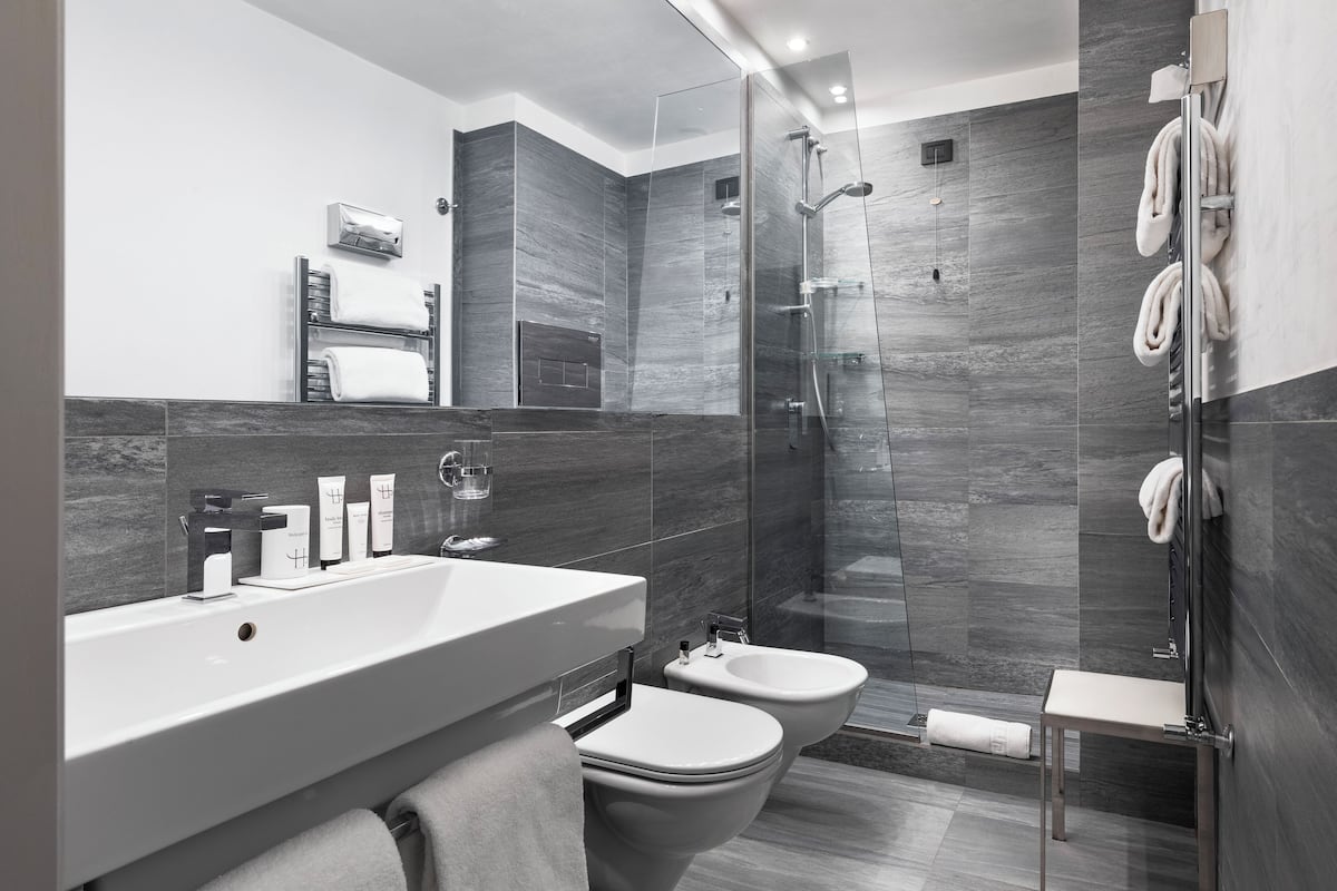 Duş, ücretsiz banyo/kozmetik ürünleri, saç kurutma makinesi, bornoz