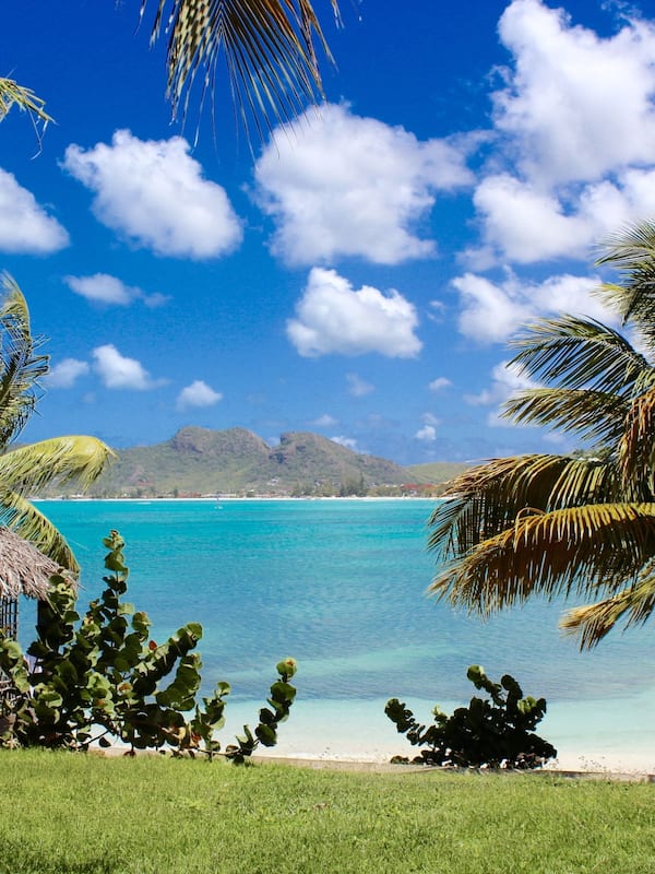 On the beach, white sand, free beach cabanas, sun loungers