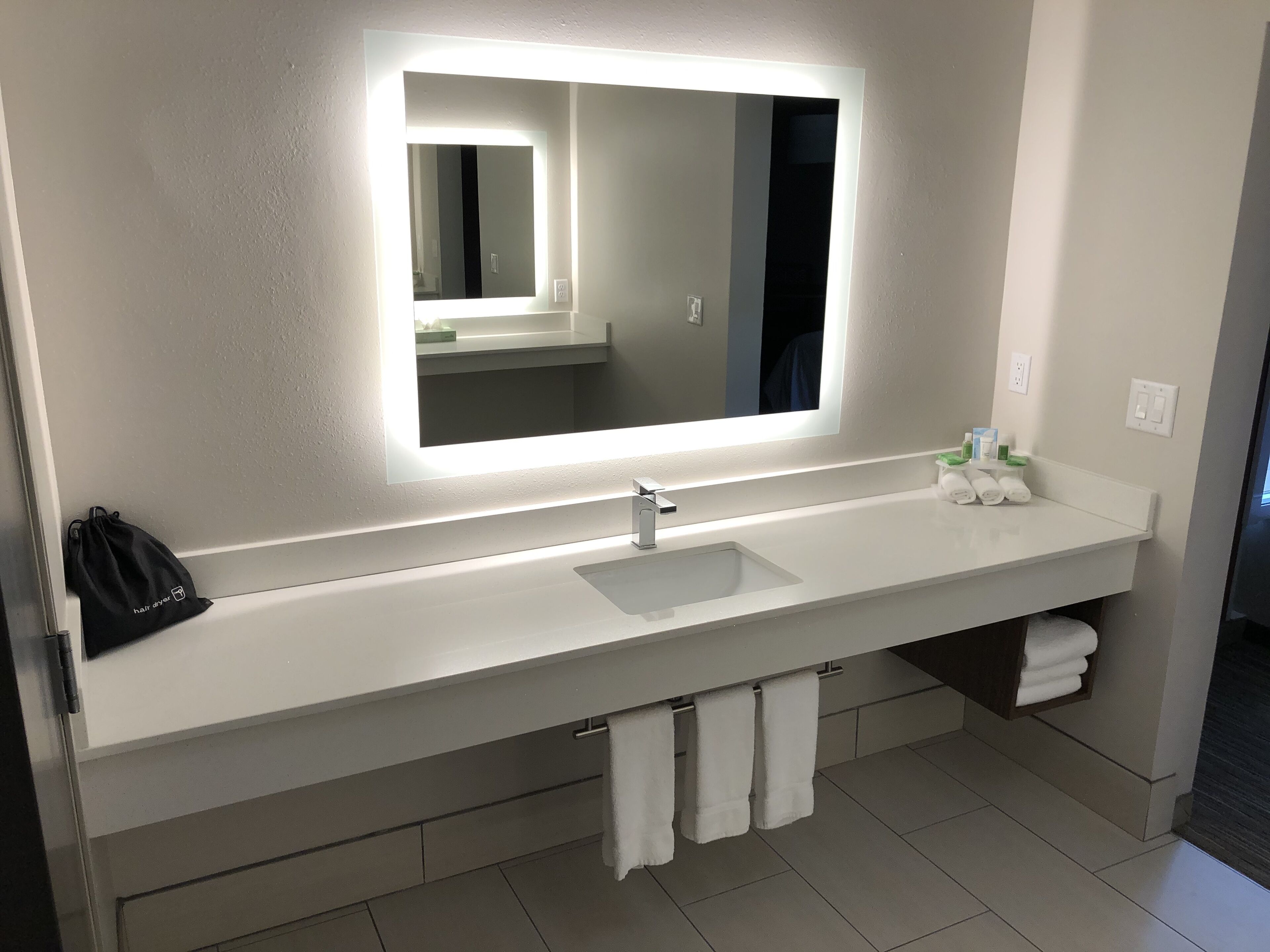 free toiletries, hair dryer, towels