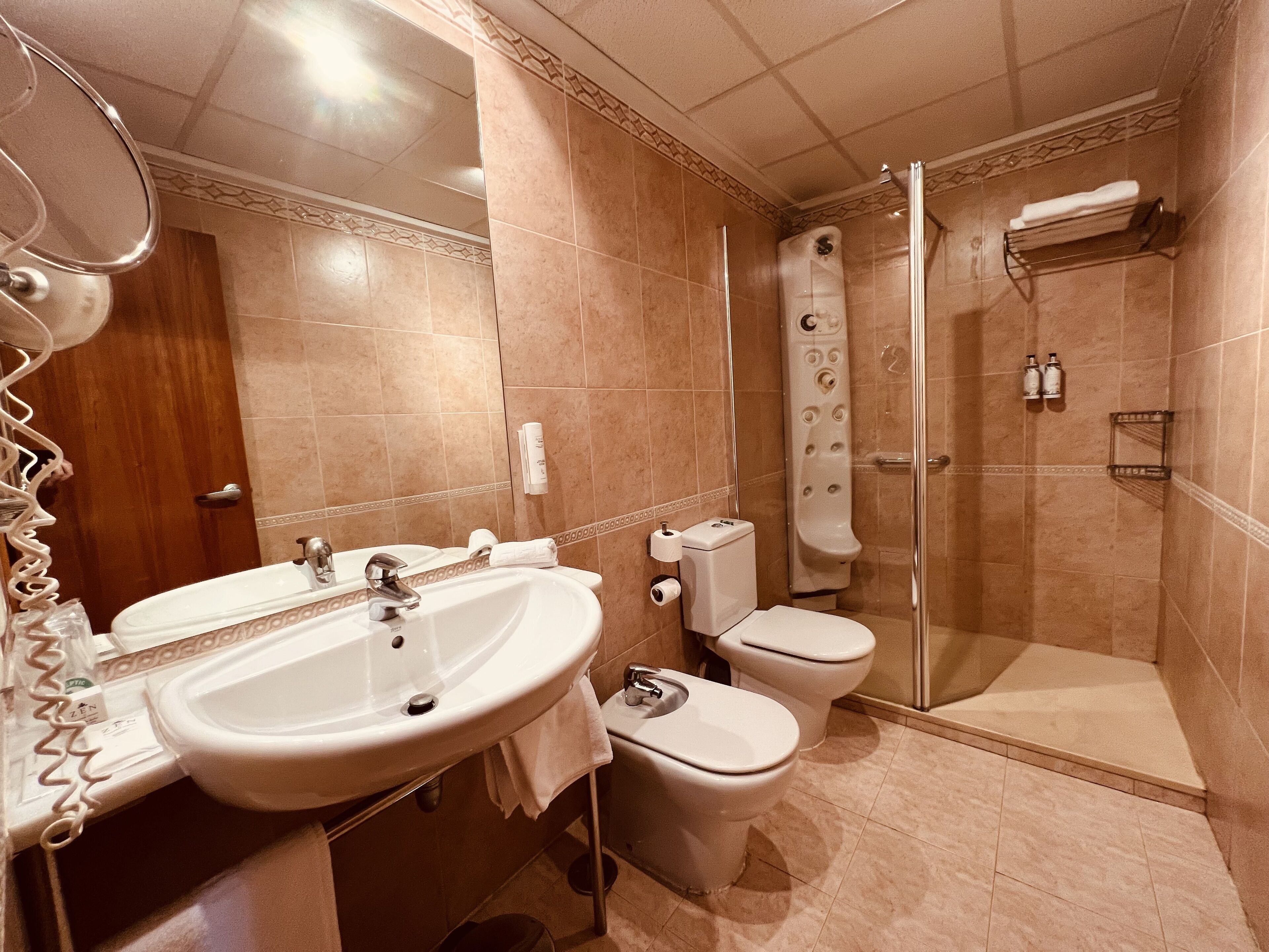 jetted bath, hydromassage showerhead, free toiletries, hair dryer