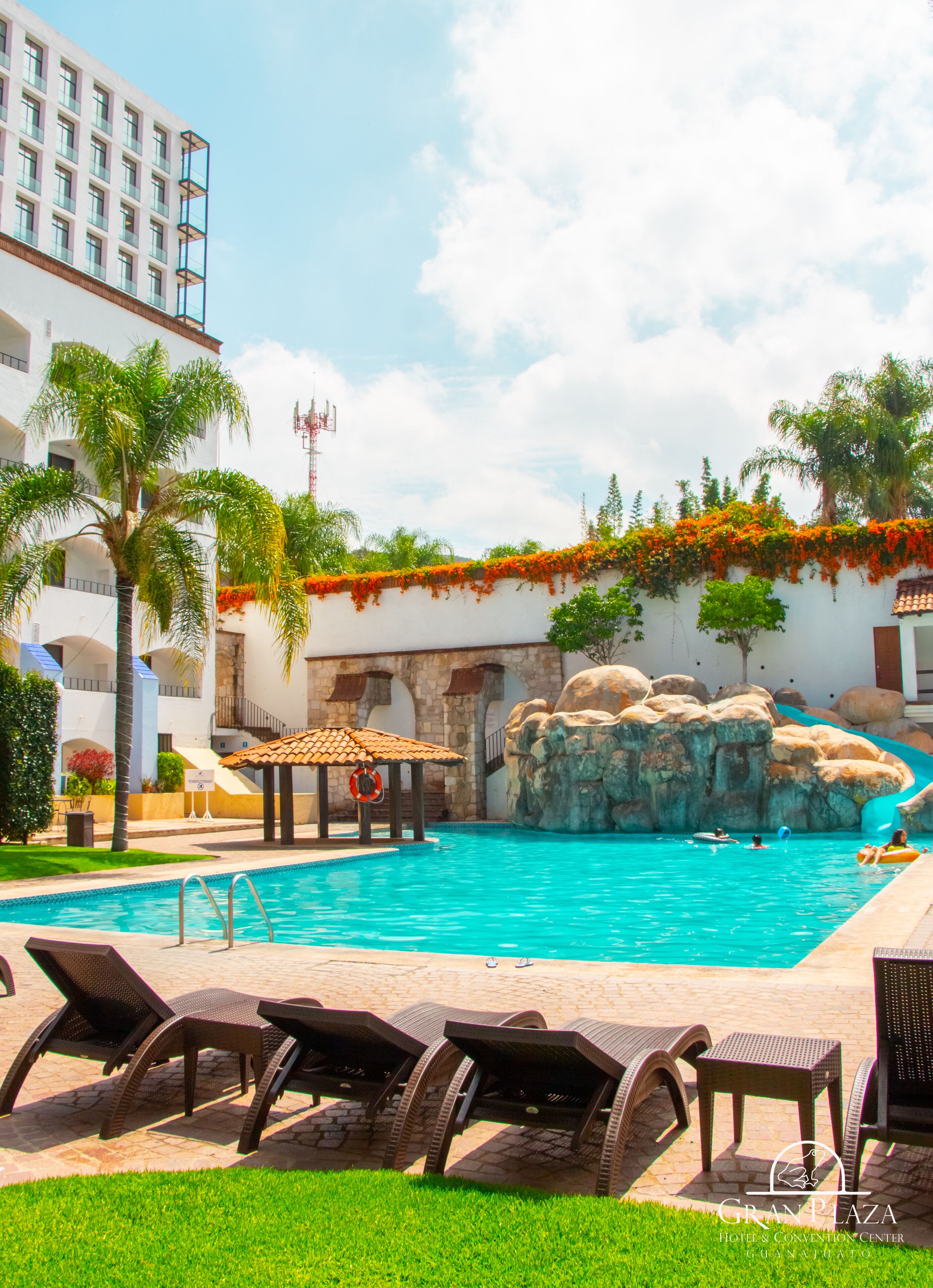 Outdoor pool, sun loungers