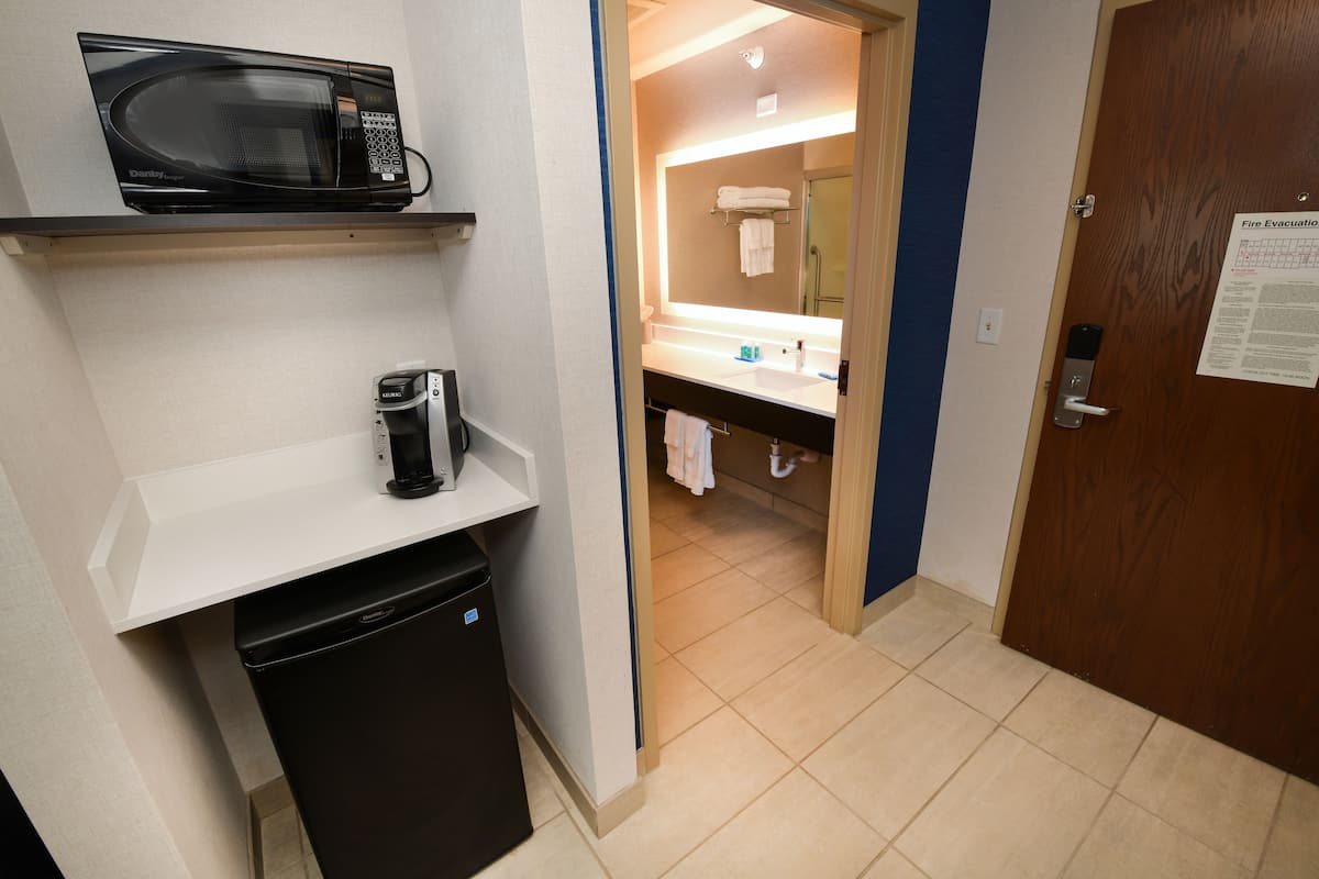 1 bedroom, desk, blackout curtains, iron/ironing board