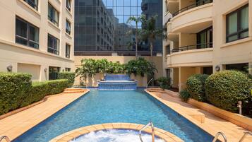 Outdoor pool, sun loungers