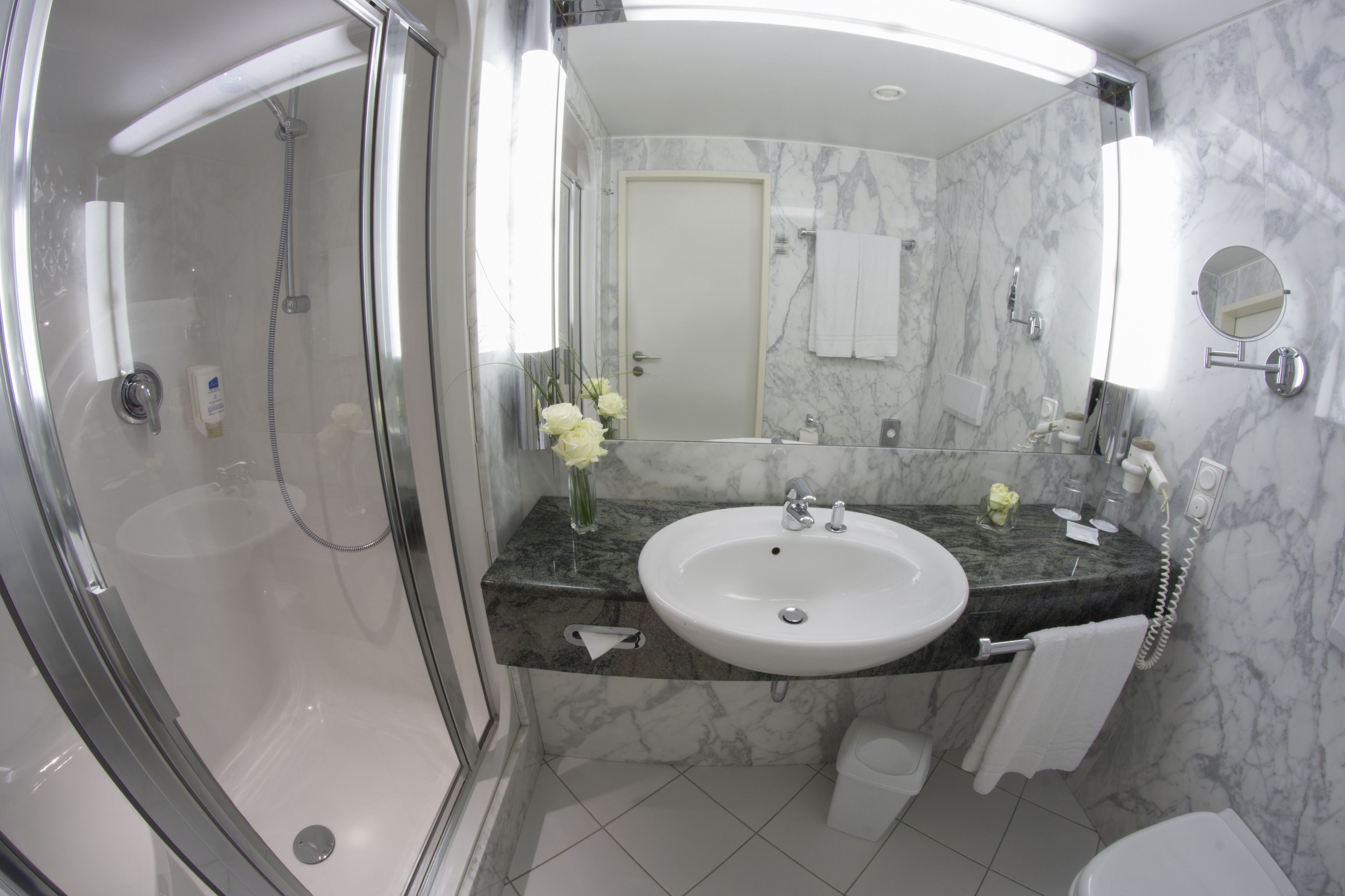 free toiletries, hair dryer, towels