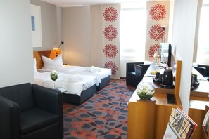 Hypo-allergenic bedding, desk, blackout curtains, soundproofing