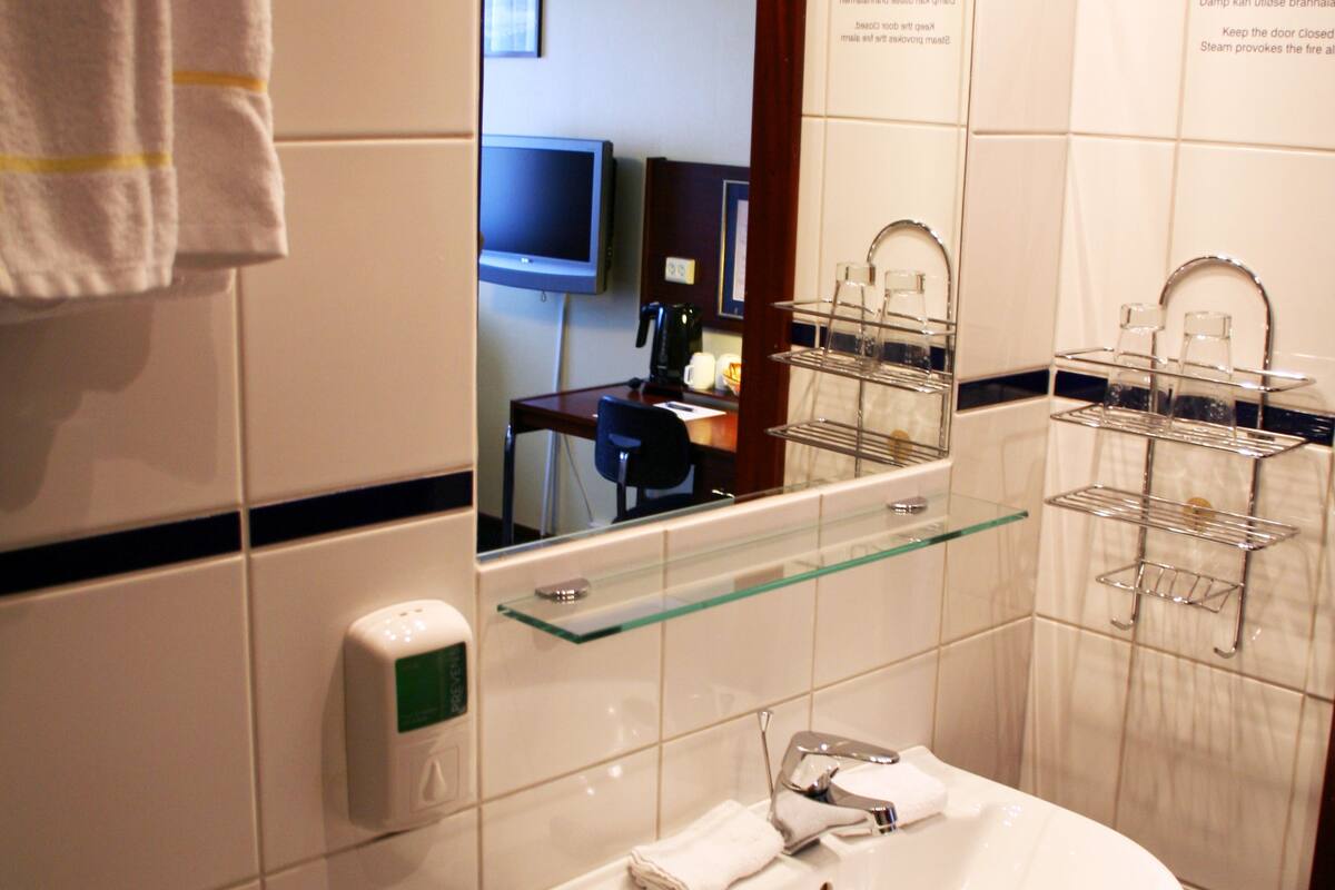 economy single room (included light evening meal) | bathroom | shower, hair dryer, towels