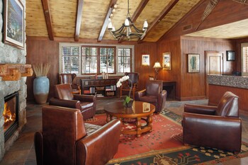 Hotel entrance and lobby at Hyatt Vacation Club at High Sierra Lodge, Lake Tahoe