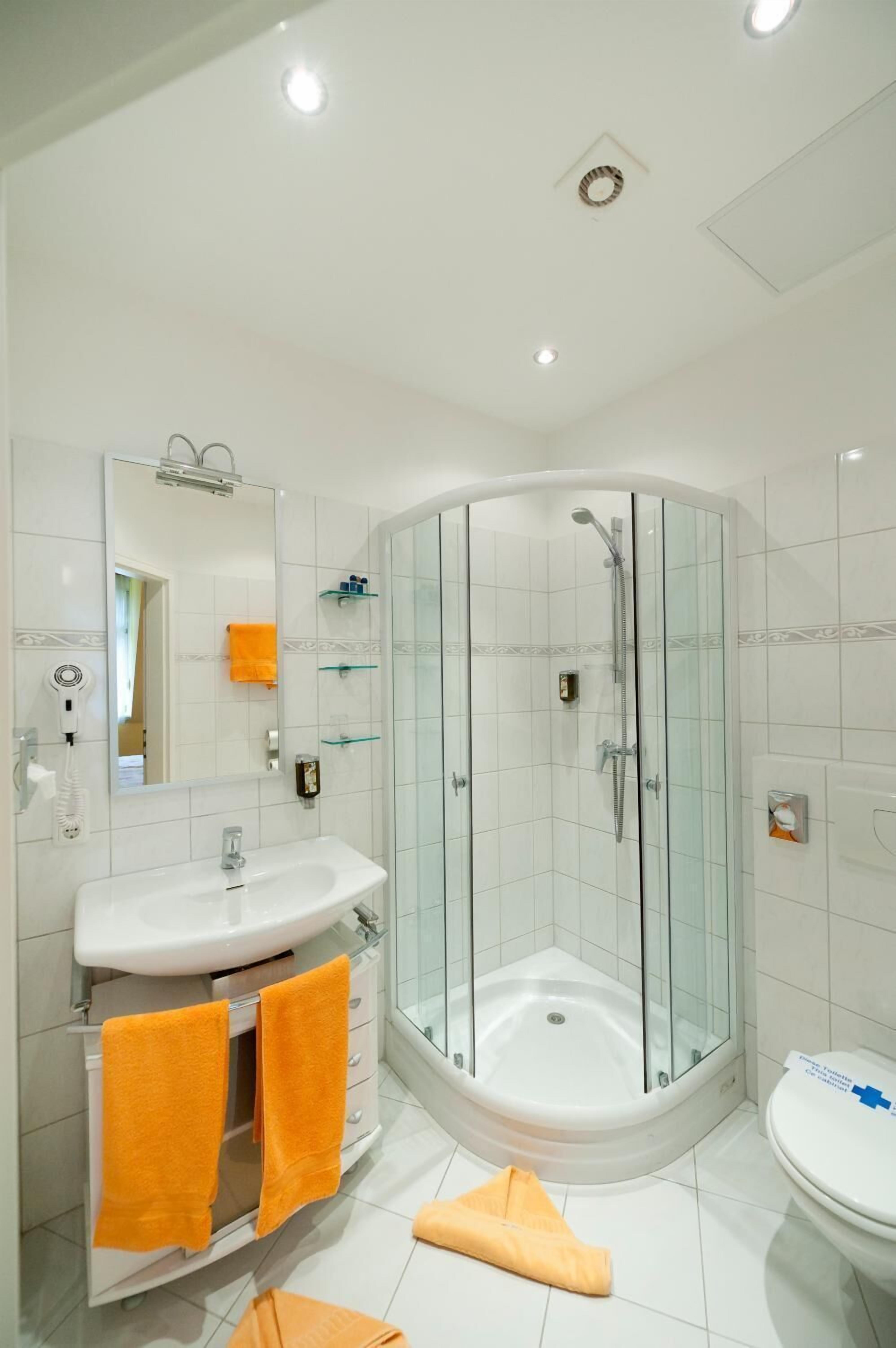 shower, free toiletries, hair dryer, bathrobes