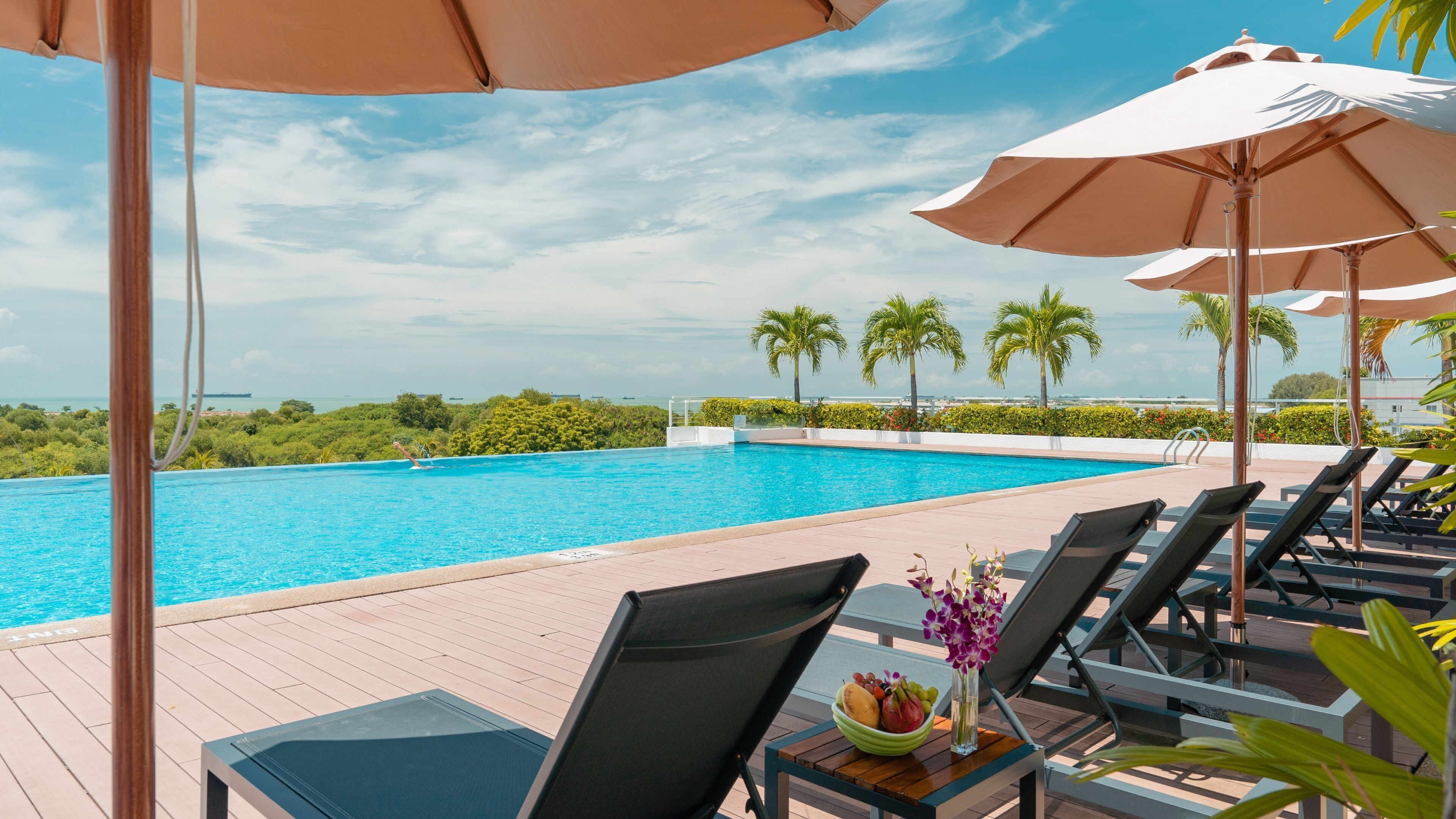 室外游泳池，日光浴躺椅