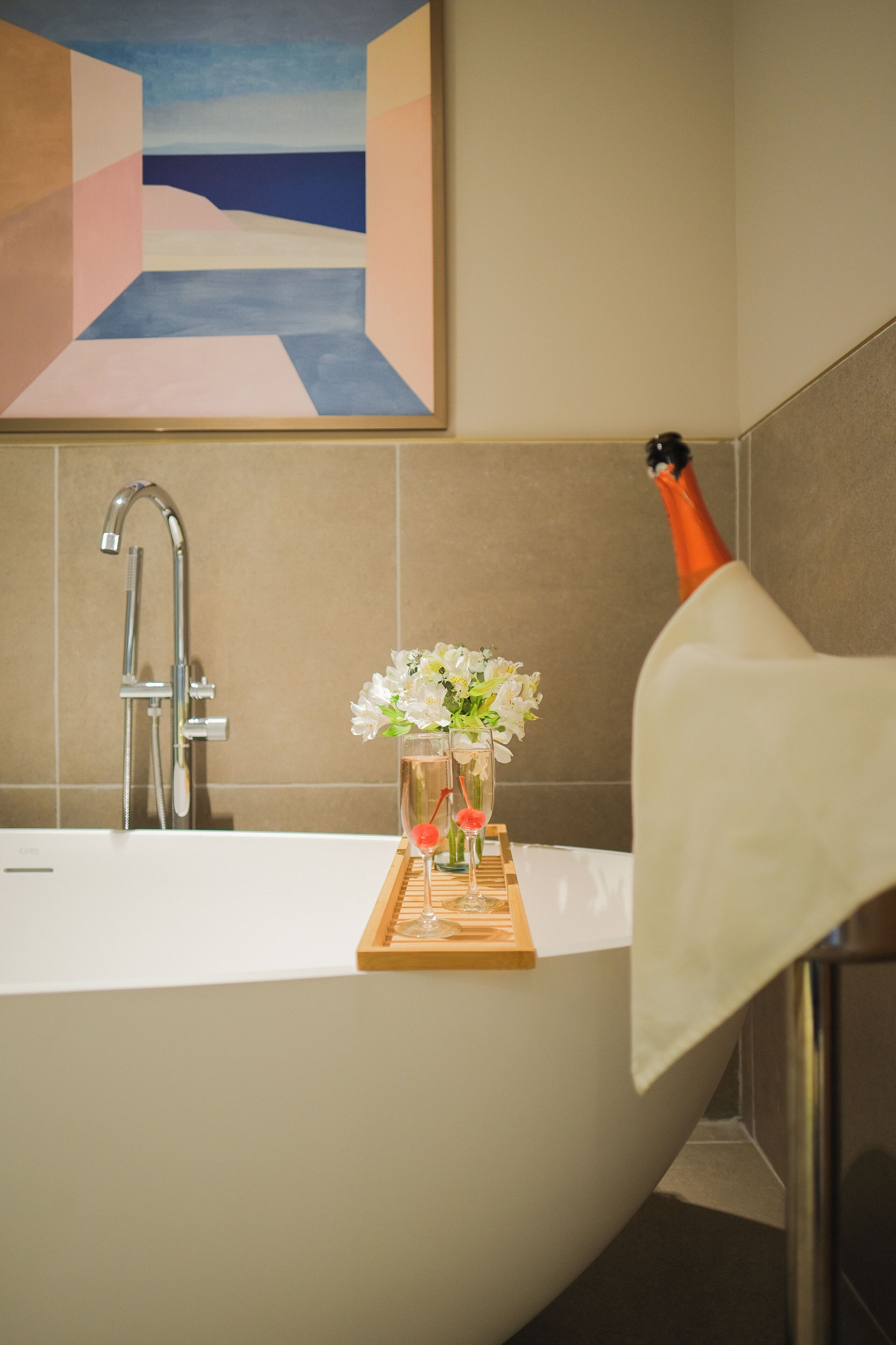 Eco-friendly toiletries, hair dryer, towels