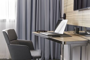 In-room safe, desk, blackout curtains, soundproofing