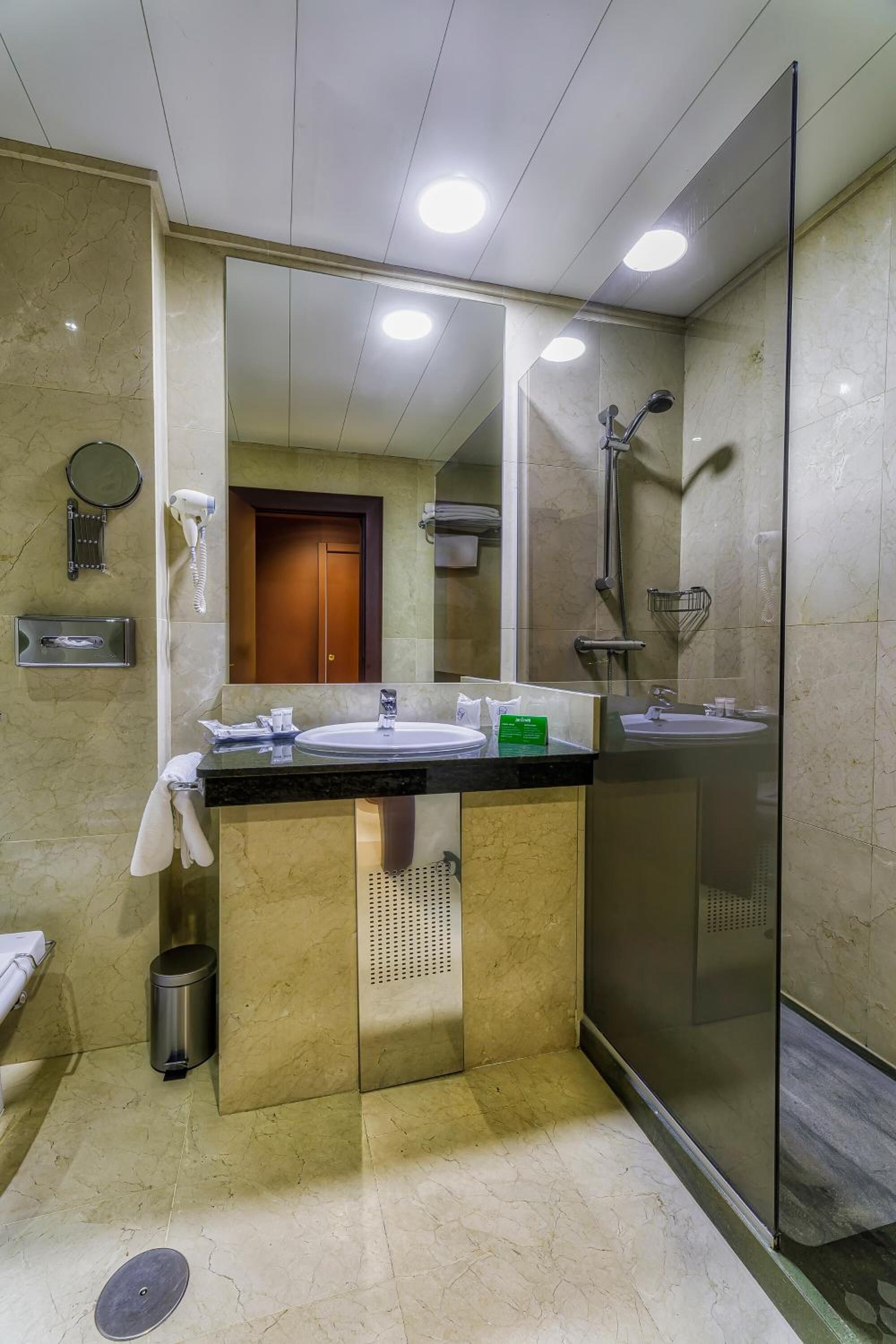combined shower/bathtub, free toiletries, hair dryer, bidet