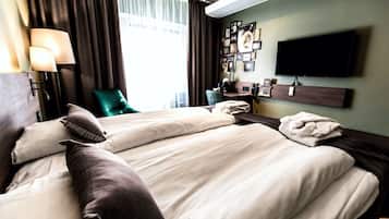 Twin Room | Desk, blackout curtains, iron/ironing board, free cots/infant beds