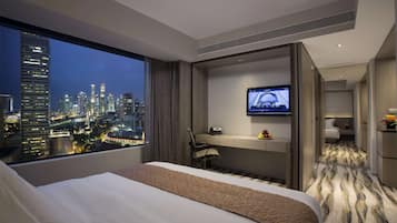 In-room safe, desk, laptop workspace, blackout curtains