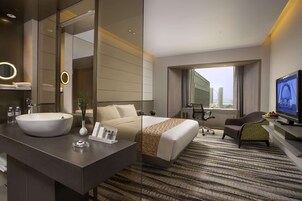 In-room safe, desk, laptop workspace, blackout curtains