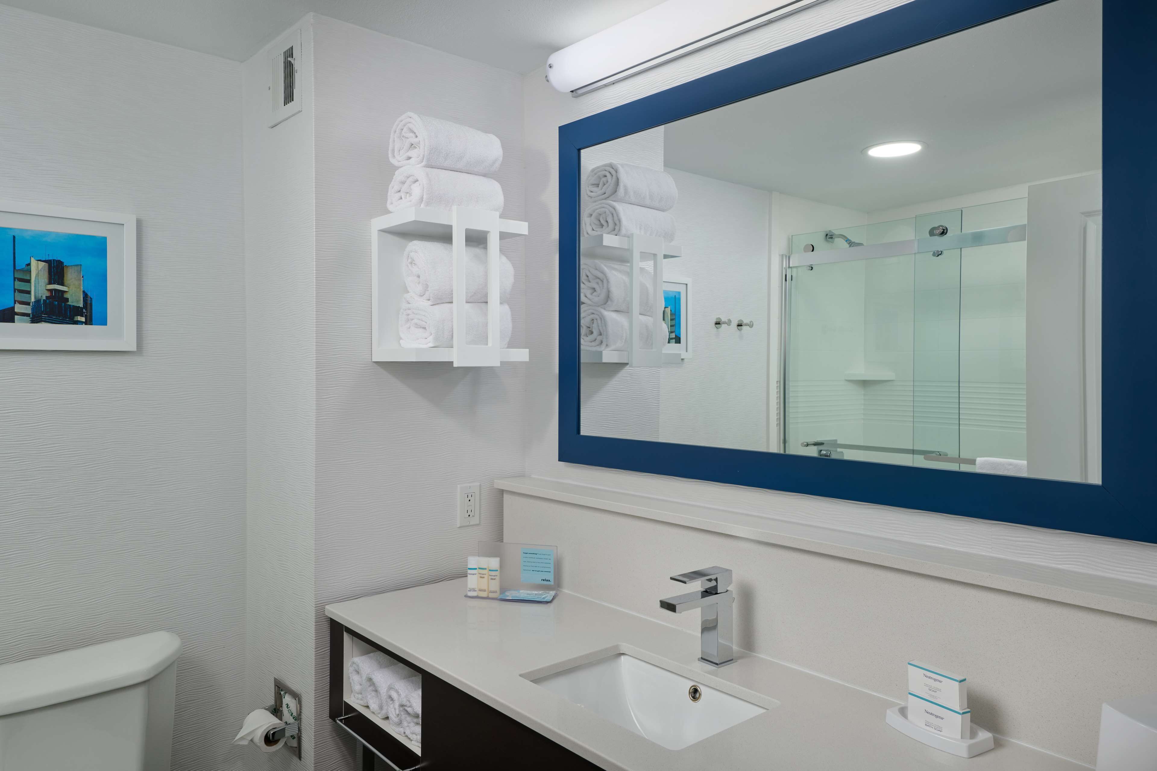 free toiletries, hair dryer, towels