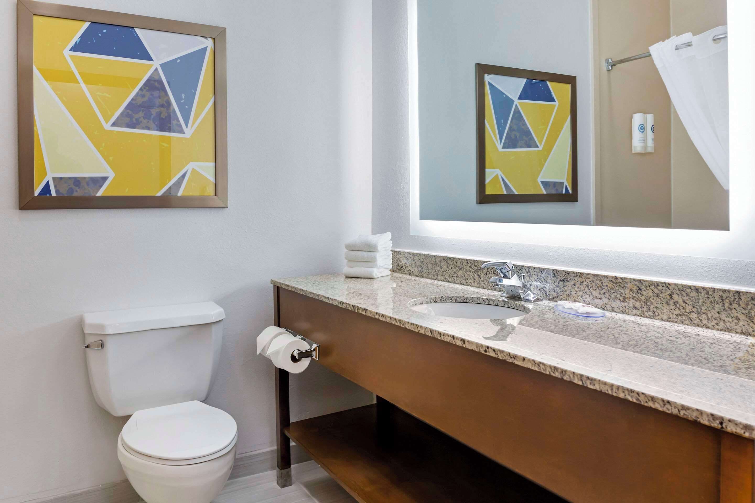 combined shower/bathtub, free toiletries, hair dryer, towels