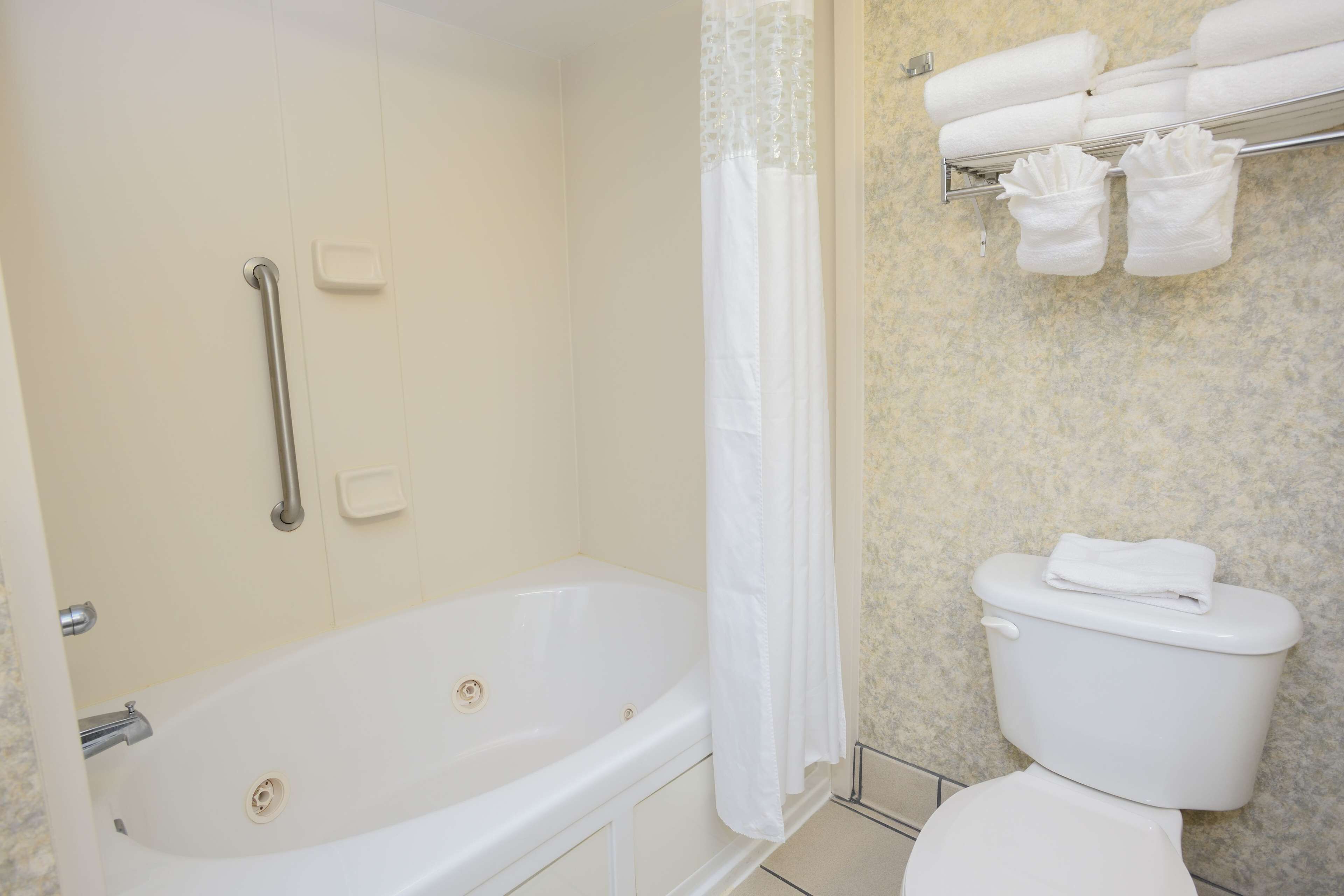 combined shower/bathtub, free toiletries, hair dryer, towels