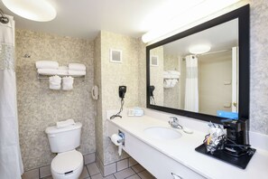 Room, 1 King Bed, Non Smoking | Bathroom | Combined shower/bathtub, free toiletries, hair dryer, towels