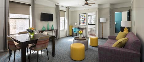 Flat-screen TV, video-game console, pay movies
