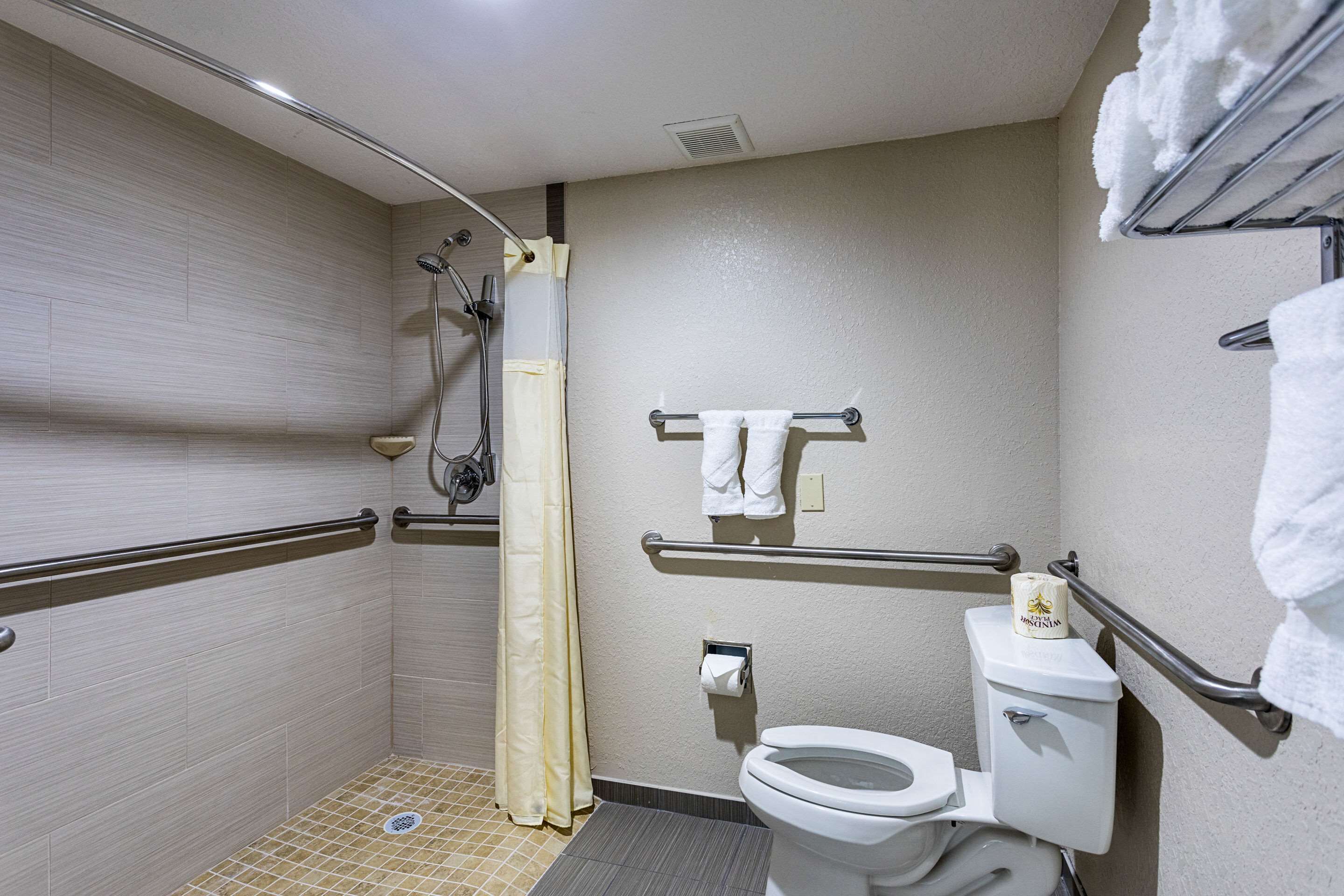 Room, 1 King Bed, Accessible, Non Smoking | Bathroom | Shower, free toiletries, hair dryer, towels