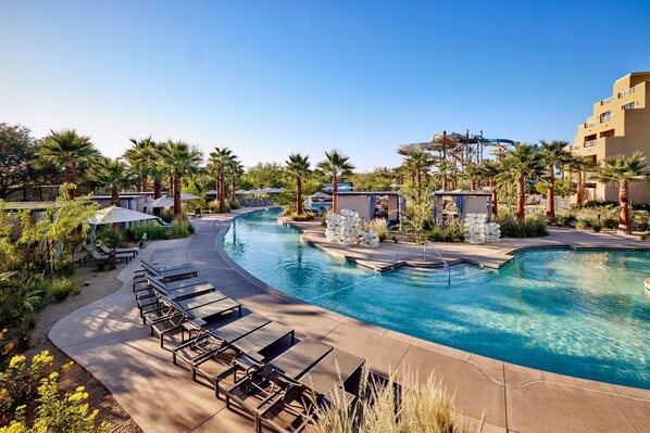 5 outdoor pools, open 7:00 AM to 10:00 PM, pool cabanas (surcharge)