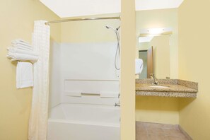 Room, 1 Queen Bed, Accessible, Non Smoking (Mobility) | Bathroom | Combined shower/bathtub, hair dryer, towels