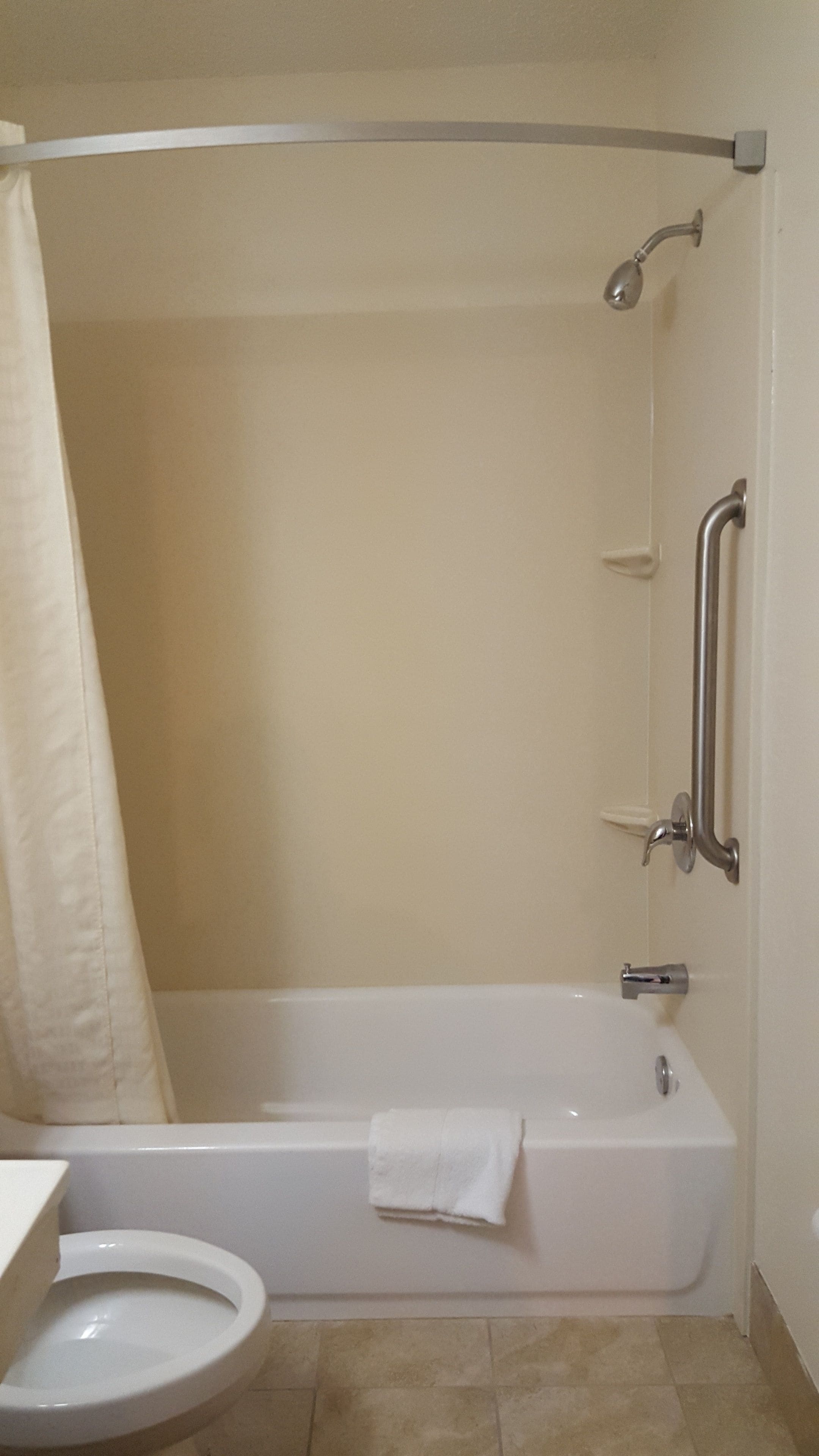 A bathroom with a bathtub, a toilet, and a shower.
