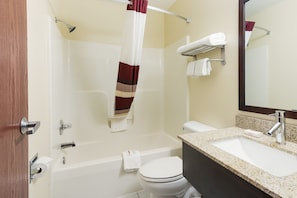 Superior Room, 1 King Bed, Non Smoking | Bathroom | Combined shower/bathtub, free toiletries, hair dryer, towels